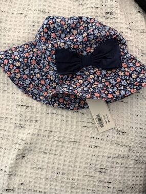 Girls' Navy Floral Sun Hat with Bow